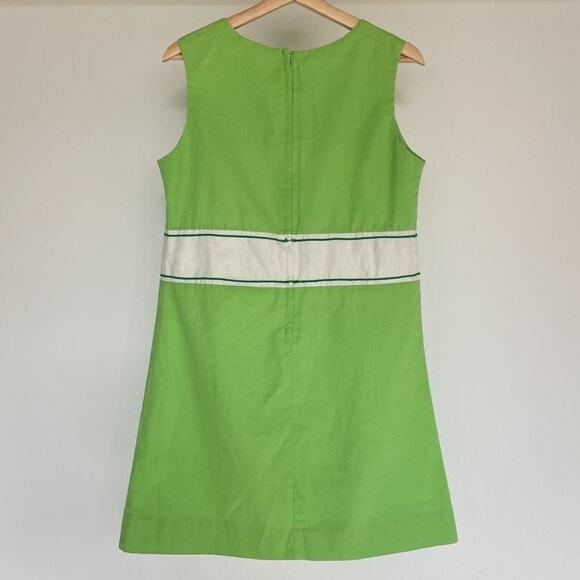 Vtg 60's Mod Green Sleeveless Embroidered Floral Swing Dress Retro Sz 13 Junior - Picture 2 of 10